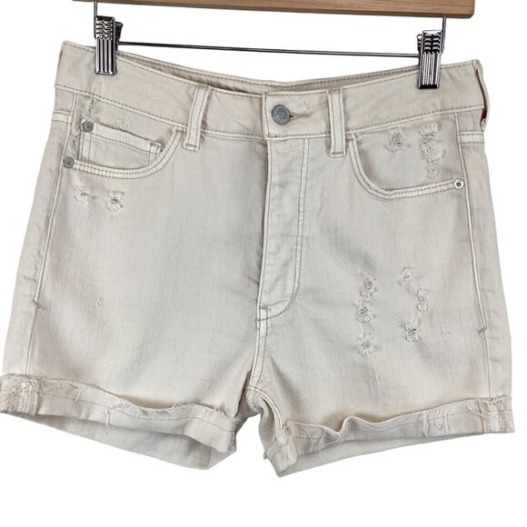 Pilcro & The Letterpress Anthropologie Distressed‎ Cream Denim Shorts Size 27 - Picture 1 of 7